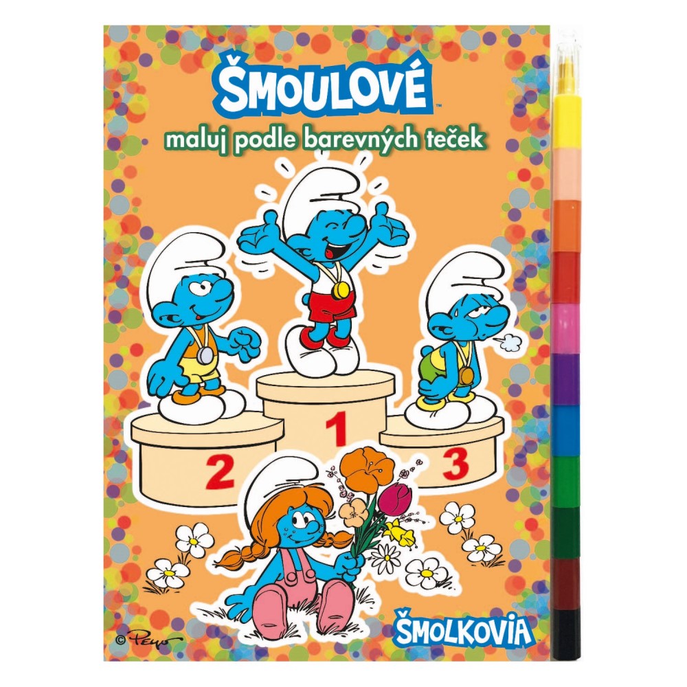 Omaľovanka Šmolkovia - maľuj podľa farebných bodiek + maxi voskovka