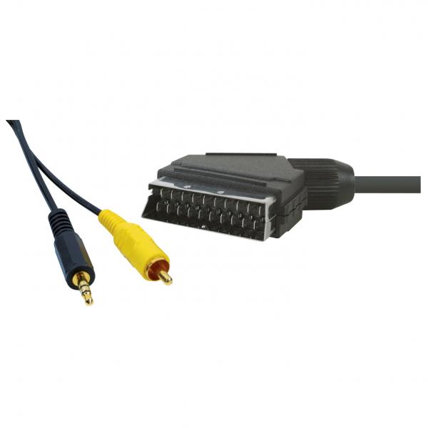Video kábel SCART samec - CINCH samec + Jack (3.5mm) samec, 5m, čierny, DOPREDAJ