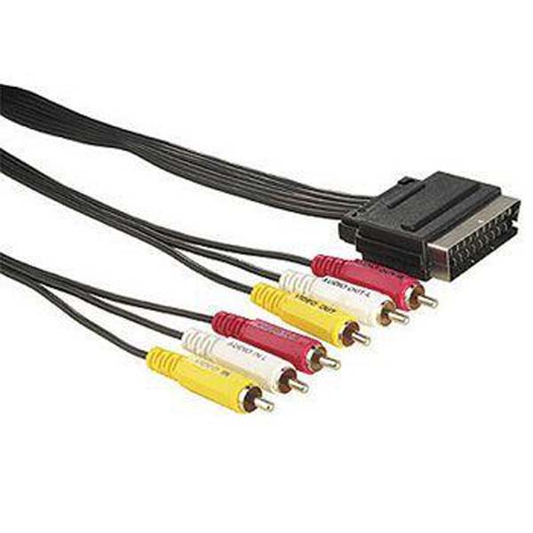 Video kábel SCART samec - 6x CINCH samec, 1.5m, čierny, DOPREDAJ