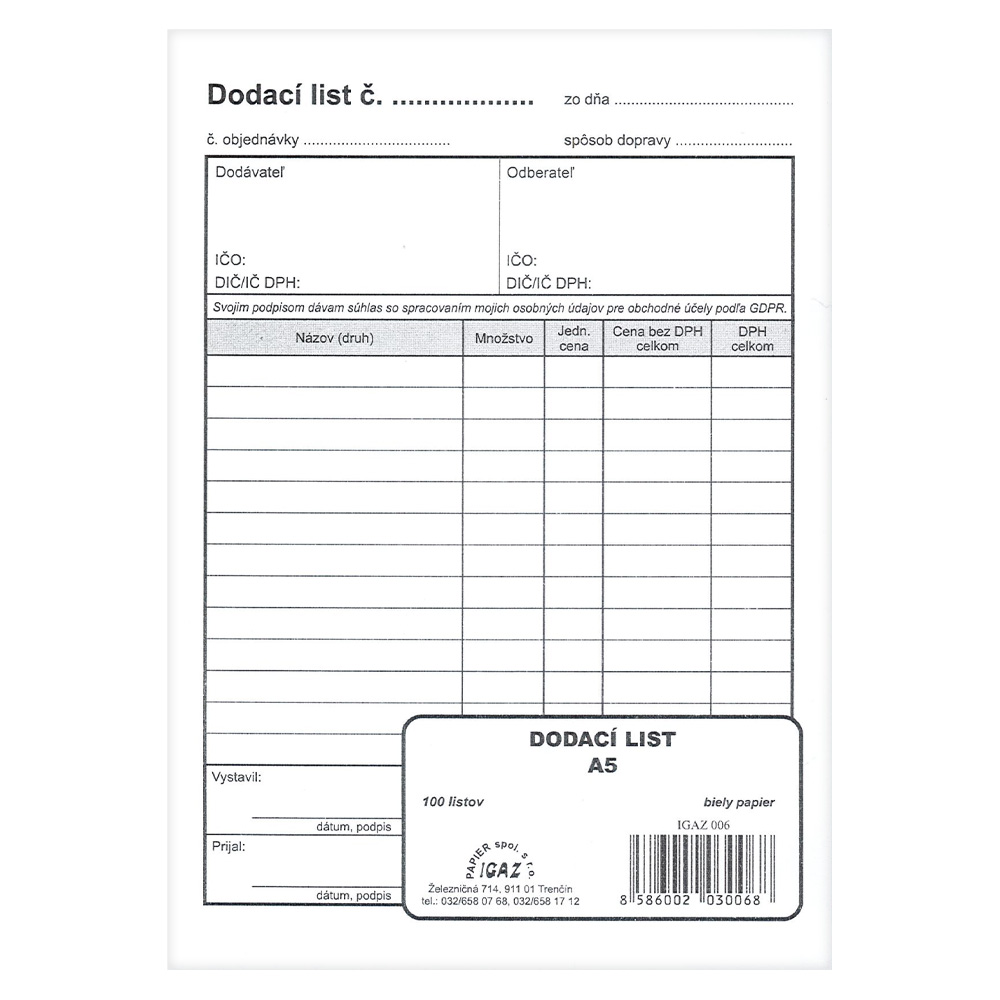 Dodací list s DPH A5, 100 l. (6)