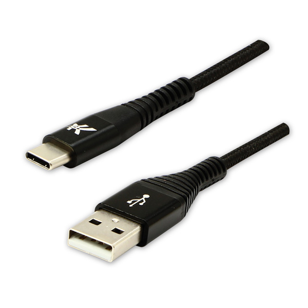 Logo USB kábel (2.0), USB A samec - USB C samec, 1m, 480 Mb/s, 5V/3A, čierny, box, nylónové opletenie, hliníkový kryt konektora, D