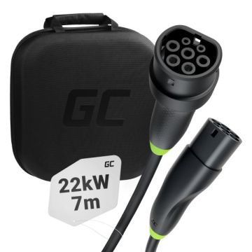 Green Cell Snap Type 2 EV nabíjací kábel 22 kW 7 m pre Tesla Model 3 S X Y, VW ID.3, ID.4, Kia EV6, Hyundai IONIQ 5, Ford Mach-E