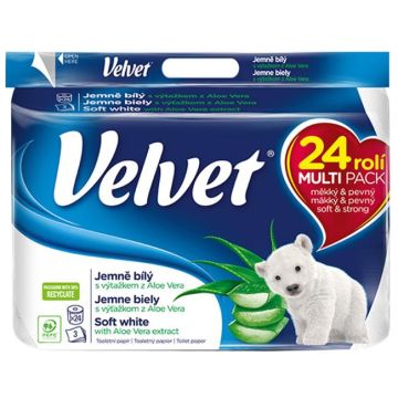 Toaletný papier 3-vrstvový VELVET Aloe Vera 100% celulóza 17m (24ks)