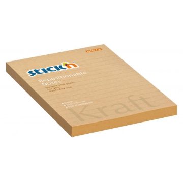 Samolepiaci bloček Stick’n Hopax Kraft, 150x101 mm, prírodná hnedá, linajkový