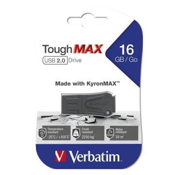 Verbatim USB flash disk, USB 2.0, 16GB, ToughMAX, čierny, 49330, USB A, kompozitný materiál KyronMAX(tm)