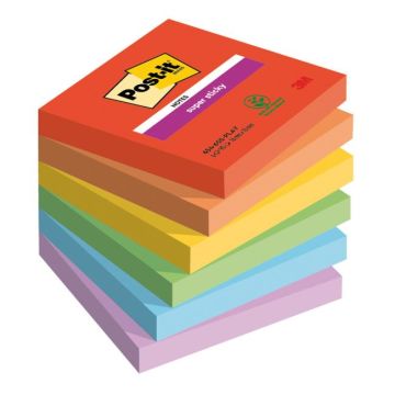 Samolepiaci bloček Post-it Super Sticky PLAYFUL, veľkosť 76x76 mm, 6 bločkov po 90 lístkov