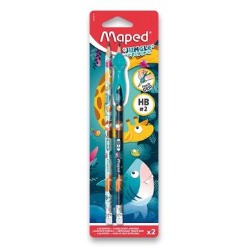 Ceruzka grafitová MAPED Jungle Fever s gumou + nádstavec - 2ks