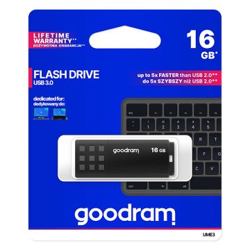 Goodram USB flash disk, USB 3.0, 16GB, UME3, čierny, UME3-0160K0R11, USB A, s krytkou