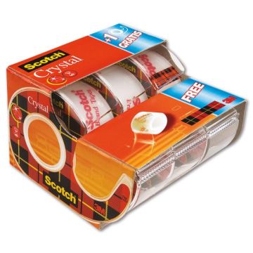 Lepiaca páska kryštálovo číra Scotch, 19 mm × 7,5 m, 2 + 1 rolka, v zásobníku zadarmo