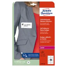 Avery Zweckform menovky 80mm x 50mm, A4, biele, 10 etikiet, samolepiaca, balené po 20 ks, L4785-20, pre laserové tlačiarne