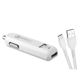 Avacom USB nabíjačka do auta CarMAX 2 QuickCharge 2.0, 2 výstupy,kábel USB-A/USB-C,biela