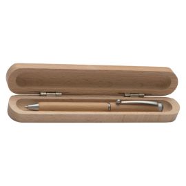 Guľôčkové pero z dreva, darčekovo balené (modrá náplň) , Brown