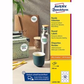 Avery Zweckform etikety 60mm, A4, biele, 12 etikiet, balené po 100 ks, L3416-100, pre laserové a atramentové tlačiarne, kopírky