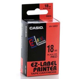 Casio originál páska do tlačiarne štítkov, Casio, XR-18RD1, čierny tlač/červený podklad, nelaminovaná, 8m, 18mm