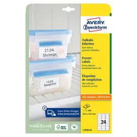 Avery Zweckform etikety 63.5mm x 33.9mm, A4, biele, 24 etikiet, do mraziacich boxov, balené po 25 ks, L7970-25, pre laserové a atr