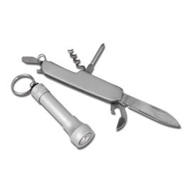 Sada - vreckový nôž (5 funkcií) a baterka) , Silver