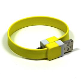 Logo USB kábel (2.0), USB A samec - microUSB samec, 0.25m, žltý, blister, náramok, DOPREDAJ