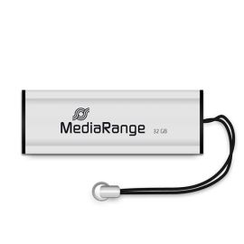 MediaRange USB flash disk, USB USB 3.0 (3.2 Gen 1), 32GB, strieborný, MR916, USB A, s pútkom, vysúvací