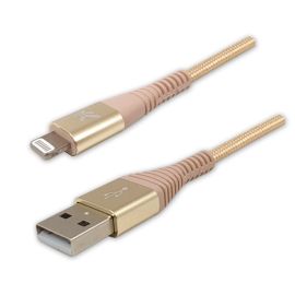 Logo USB kábel (2.0), USB A samec - Apple Lightning samec, 1m, MFi certifikácia, 5V/2,4A, zlatý, box, nylónové opletenie, hliníkov