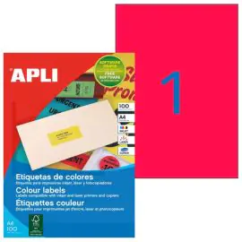 Etikety farebné 210x297mm APLI A4 100 hárkov fluo červené