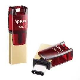 Apacer USB flash disk OTG, USB 3.0, 32GB, AH180, červený, AP32GAH180R-1, USB A / USB C, s otočnou krytkou, DOPREDAJ