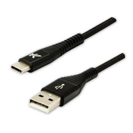 Logo USB kábel (2.0), USB A samec - USB C samec, 1m, 480 Mb/s, 5V/3A, čierny, box, nylónové opletenie, hliníkový kryt konektora