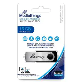 MediaRange USB flash disk, USB USB 2.0, 16GB, čierny, MR910, USB A, swivel