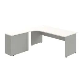 Pracovný stôl Gate, ergo, pravý, 180x75,5x200 cm, biela/sivá