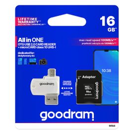 Goodram pamäťová karta Micro Secure Digital Card All-In-ON, 16GB, micro SDHC, M1A4-0160R12, UHS-I U1 (Class 10), multipack s čítač