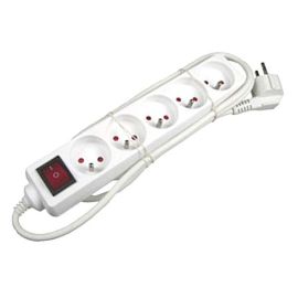 Sieťový kábel 230V predlžovací, CEE7 (vidlica) - zásuvka 5x, 10m, VDE approved, biela, s vypínačom