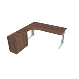 Pracovný stôl Flex, ergo, pravý, 180x75,5x200,0 (40x80) cm, orech/kov