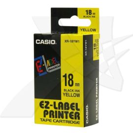Casio originál páska do tlačiarne štítkov, Casio, XR-18YW1, čierny tlač/žltý podklad, nelaminovaná, 8m, 18mm