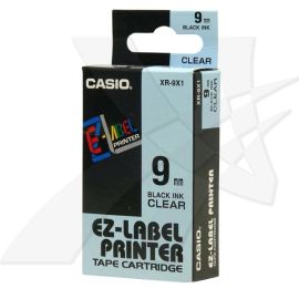 Casio originál páska do tlačiarne štítkov, Casio, XR-9X1, čierny tlač/priehľadný podklad, nelaminovaná, 8m, 9mm