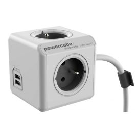 Sieťový kábel 230V predlžovací, CEE7 (vidlica) - POWERCUBE, 3m, EXTENDED USB, šedý, POWERCUBE, 4 zásuvky, detské poistky