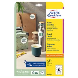 Avery Zweckform etikety 60mm, A4, biele, 12 etikiet, balené po 10 ks, L3416-10, pre laserové a atramentové tlačiarne, kopírky