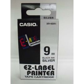 Casio originál páska do tlačiarne štítkov, Casio, XR-9SR1, čierny tlač/strieborný podklad, nelaminovaná, 8m, 9mm