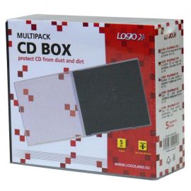 Box na 1 ks CD, priehľadný, čierny tray, Logo, 10,4 mm, 5-pack