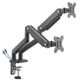 Polohovatelný držiak ULTRADESK BRANCH Double pre 2 monitory, 20KG, svorka a priechodka stola, 17"-32", 75x75/100x100, čierny