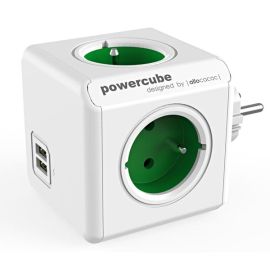 Rozbočovacia zásuvka 240V, CEE7 (vidlica) - POWERCUBE, 0.1m, ORIGINAL USB, zelená, POWERCUBE, 4 zásuvky, 2xUSB porty