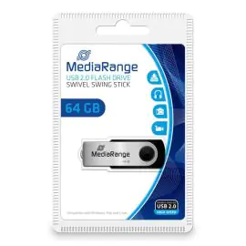 MediaRange USB flash disk, USB USB 2.0, 64GB, čierny, MR912, USB A, swivel