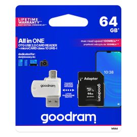 Goodram pamäťová karta Micro Secure Digital Card All-In-ON, 64GB, multipack, M1A4-0640R12, UHS-I U1 (Class 10), multipack s čítačk