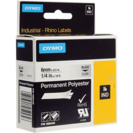 Dymo originál páska do tlačiarne štítkov, Dymo, 1805440, čierny tlač/priehľadný podklad, 5.5m, 6mm, RHINO permanentná polyesterová