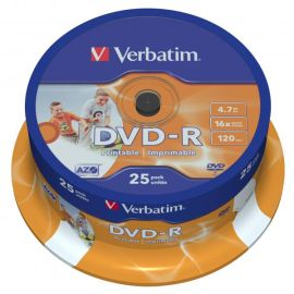 Verbatim DVD-R, Wide Inkjet Printable ID Brand, 43538, 4.7GB, 16x, spindle, 25-pack, 12cm, pre archiváciu dát