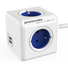 Sieťový kábel 230V predlžovací, CEE7 (vidlica) - POWERCUBE, 1.5m, EXTENDED USB, modrý, POWERCUBE, 4 zásuvky, 2xUSB port, detská po