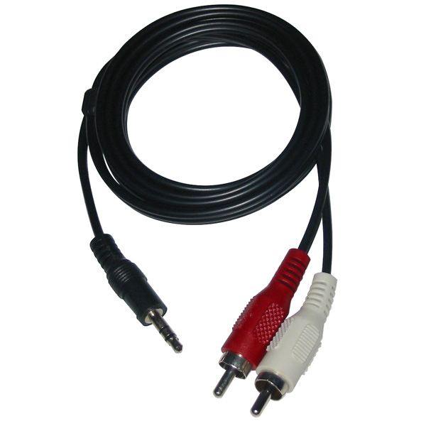 Audio kábel Jack (3.5mm) samec - 2x CINCH samec, 3m, čierny, Logo blister, DOPREDAJ