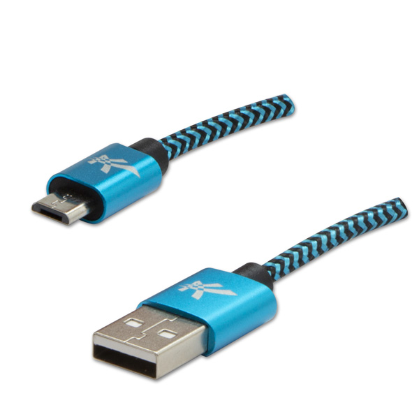 Logo USB kábel (2.0), USB A samec - microUSB samec, 2m, 480 Mb/s, 5V/1A, modrý, box, nylónové opletenie, hliníkový kryt konektora,