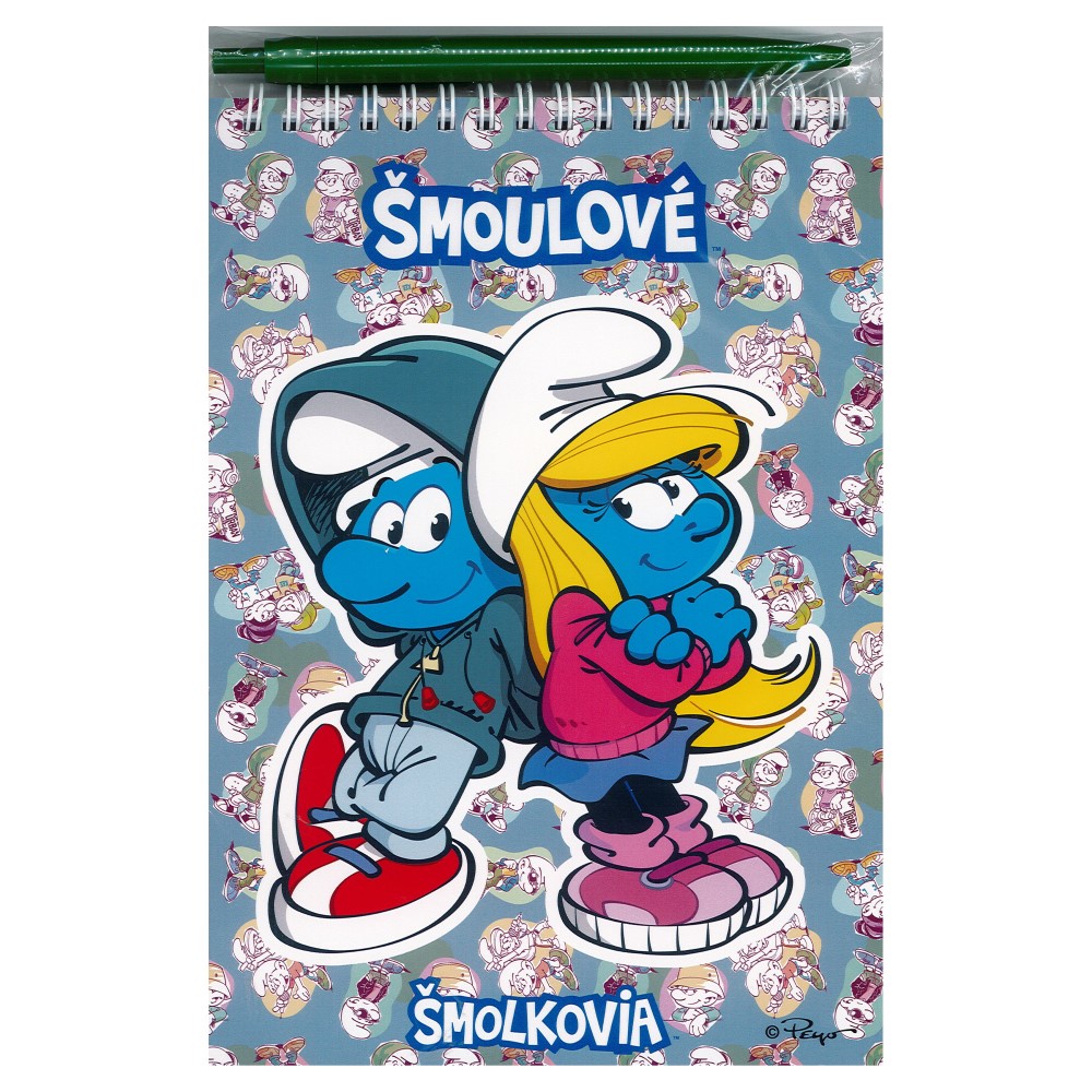 Písacia sada pre deti - blok A5 so špirálou + guličkové pero "Šmolkovia"