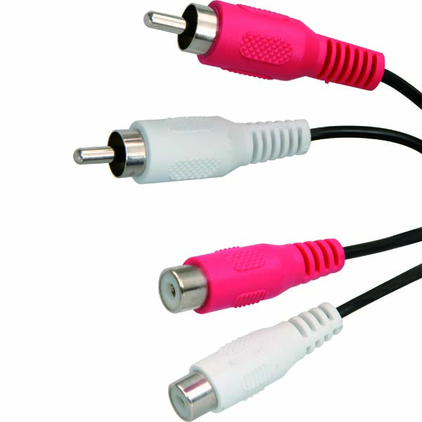 Predĺžovací audio kábel 2x CINCH samec - 2x CINCH samice, 1.5m, čierna