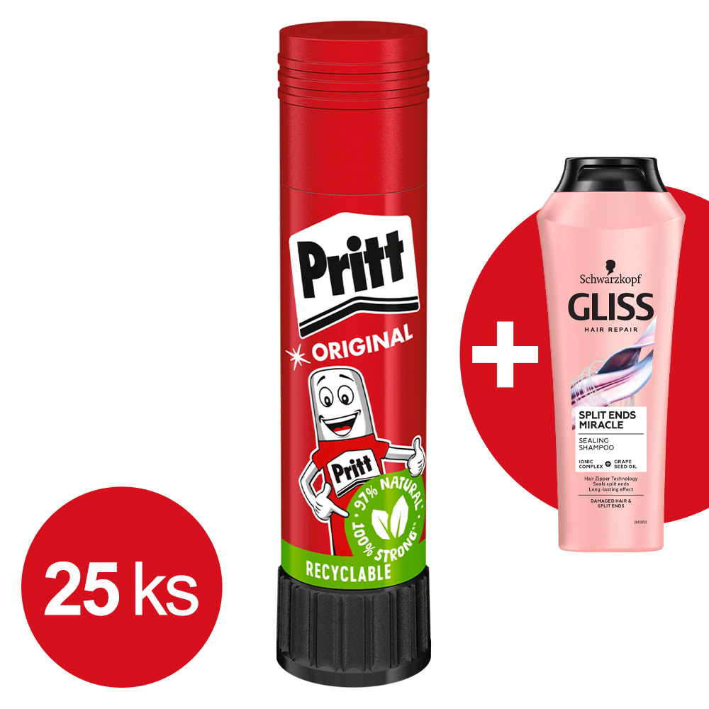 Lepiaca tyčinka Pritt stick 10 g 25 ks + Darček: Šampón Gliss Split Ends Miracle 250 ml