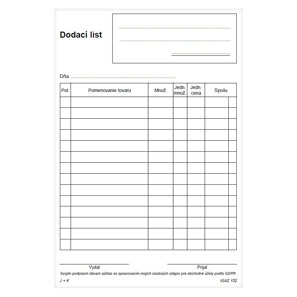 Dodací list bez DPH A5, 100 l. (152)
